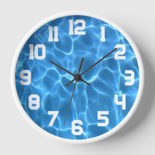Reloj Números Atléticos Blancos Piscina Azul Acuático