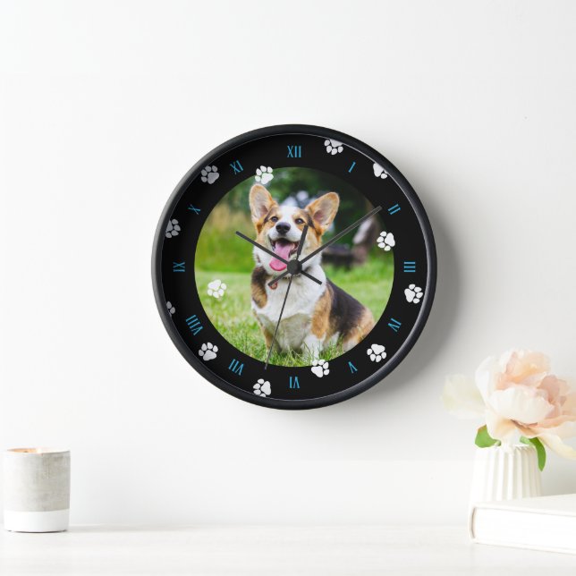 Reloj Números azules Papas blancas foto de perro marco n (Hogar)