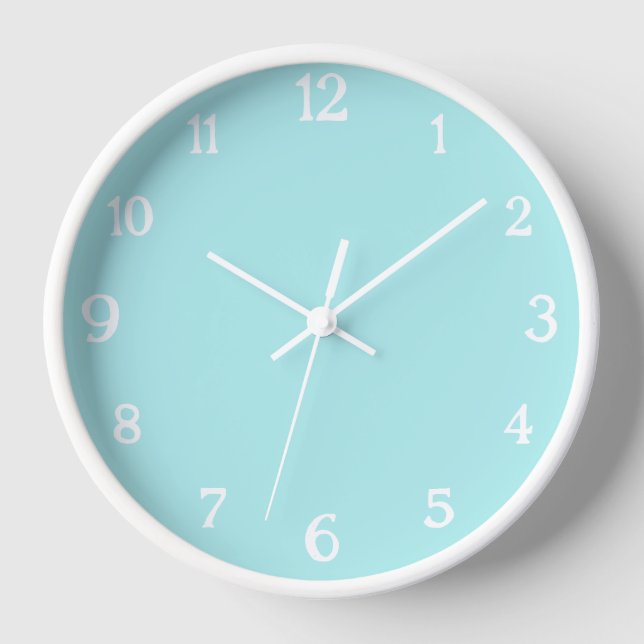 Reloj Números blancos elegantes | Turquesa Pastel clásic (Anverso)