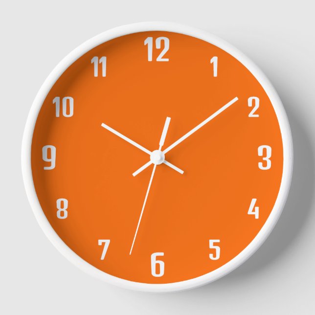 Reloj Números blancos modernos | Naranja Clásico Neon Su (Anverso)