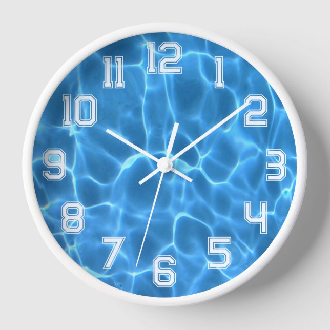 Reloj Números de esquema atlético blanco Piscina azul (Anverso)