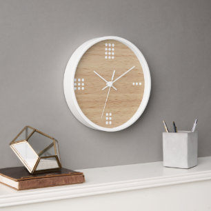 Reloj Números De Puntos Contemporáneos En Faux Wooden