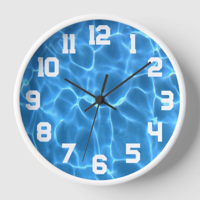 Reloj Números deportivos blancos Piscina azul Aqua (Anverso)