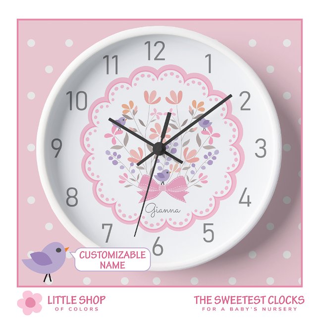 Reloj Nursera de Chicas personalizados con flores rosada (Subido por el creador)