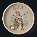 Reloj Nursery de nombre de conejito rústico para animale<br><div class="desc">Animales de conejo de conejo con acentos florales alrededor en un marco rústico falso Añade tu elección de nombre. Un 100% de satisfacción del cliente con Zazzle cada día.</div>