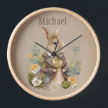 Reloj Nursery de nombre de conejito rústico para animale<br><div class="desc">Animales de conejo de conejo con acentos florales alrededor en un marco rústico falso Añade tu elección de nombre. Un 100% de satisfacción del cliente con Zazzle cada día.</div>