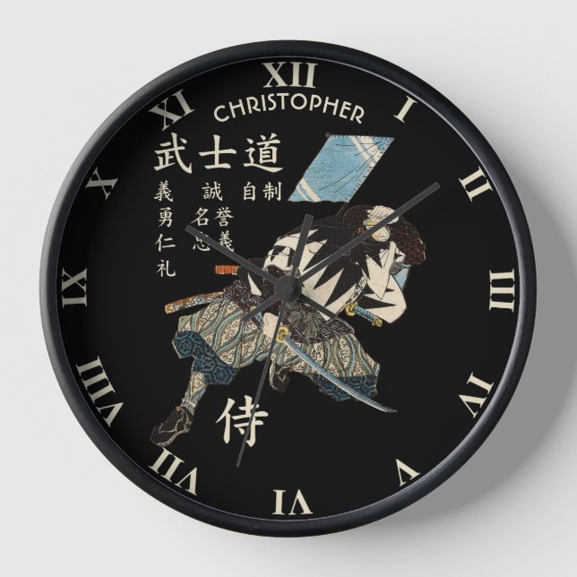 Reloj Ocho virtudes del idioma japonés Samurai Bushido (Anverso)