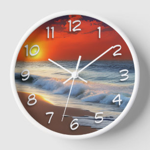 Reloj Olas oceánicas y puesta de sol en una ducha arenos