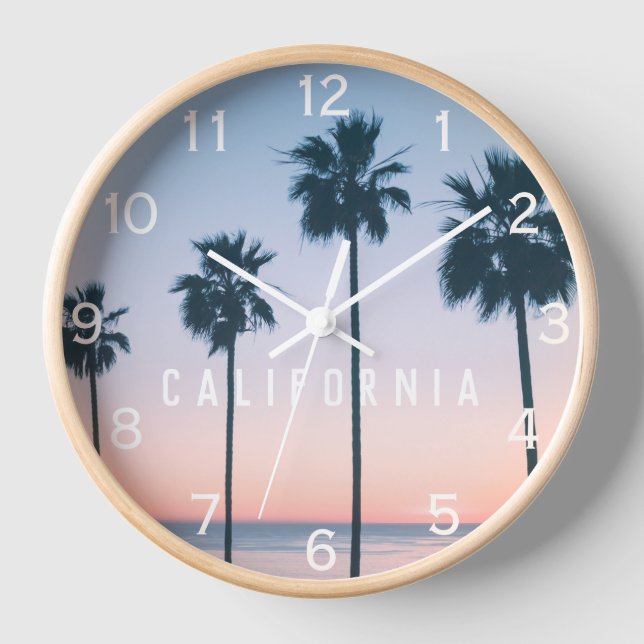 Reloj Ombre Pastel Tropical Rosa & Blue Palm Tree Sunset (Anverso)