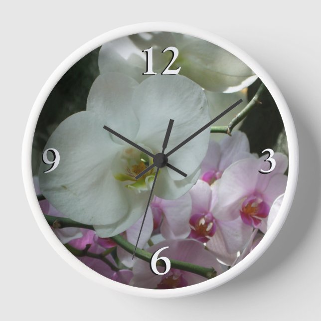 Reloj Orquídeas blancas y moradas (Anverso)