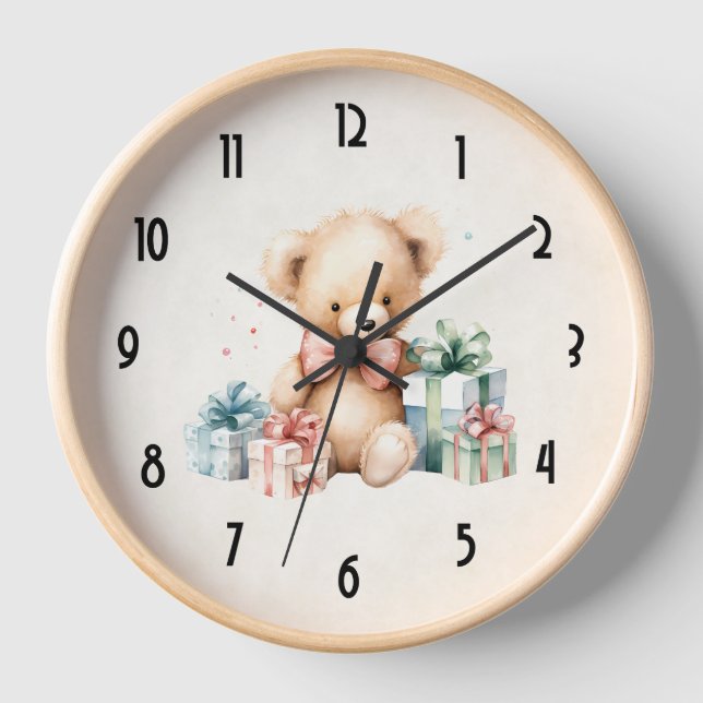 Reloj Oso de peluche con regalo de Navidad (Anverso)