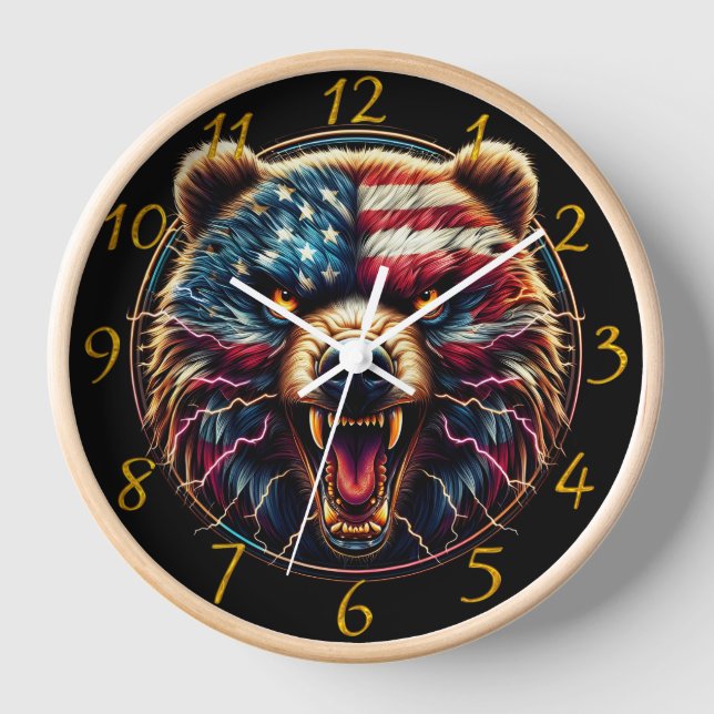 Reloj Oso Majestuoso Con Bandera Americana (Anverso)