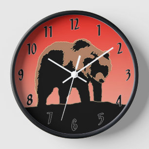 Reloj Oso Pardo al Atardecer - Arte de Vida Silvestre Or