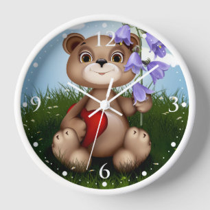 Reloj Oso sosteniendo ramo de flores-30926