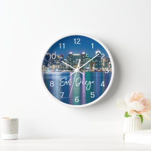 Reloj Paisaje de la ciudad azul y blanca de San Diego
