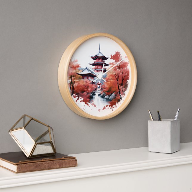 Reloj Paisaje japonés con pagoda (Oficina)
