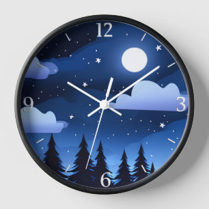 Reloj Paisaje lunar con estrellas y pinos