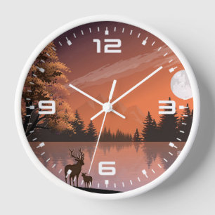 Reloj Paisaje Sunrise con Lago y Deers-51207