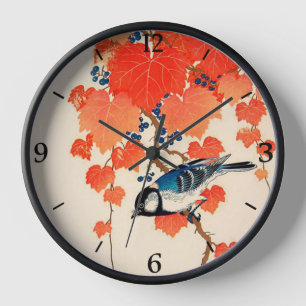 Reloj Pájaro japonés vintage y parra de otoño