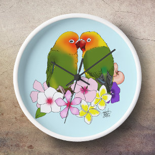 Reloj Pájaros del Amor Flores Tropicales