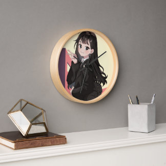 Reloj Palo de teléfono Anime Chica Violeta Crema Ilustra