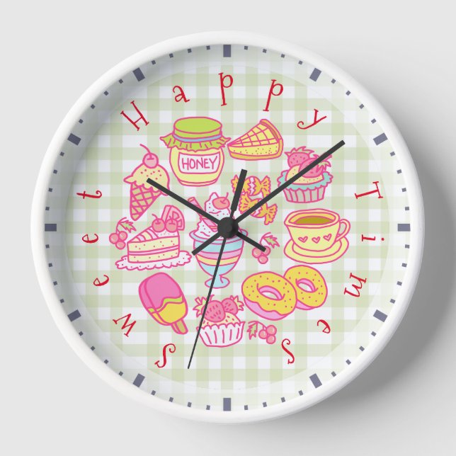 Reloj Panadería dulce y bebidas Green Gingham (Anverso)