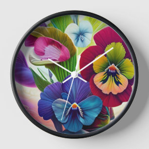 Reloj Pansies coloridos -IA ART