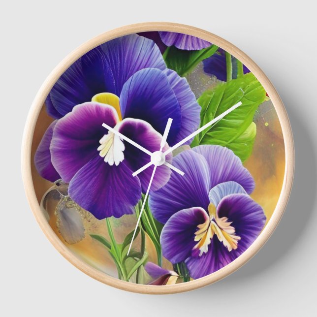 Reloj Pansies Moradas - ARTE DE IA (Anverso)
