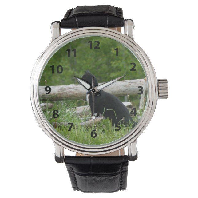 Reloj para gatos en blanco y negro (Anverso)