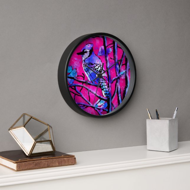 Reloj Pared Clock Blue Jay Whimsical Resumen Rosa (Oficina)