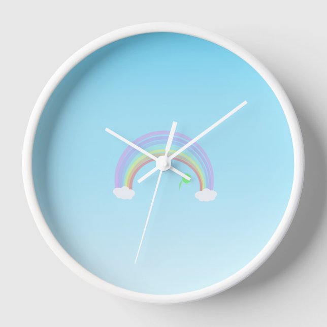 Reloj Pastel de arcoiris florido sobre cielo azul (Anverso)