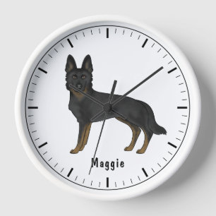 Reloj Pastor Alemán Bi- Negro Perro Lindo Con Texto Pers
