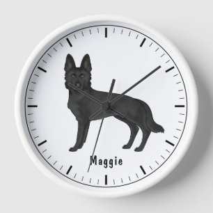 Reloj Pastor Alemán Negro Dibujo Perro Con Texto Persona