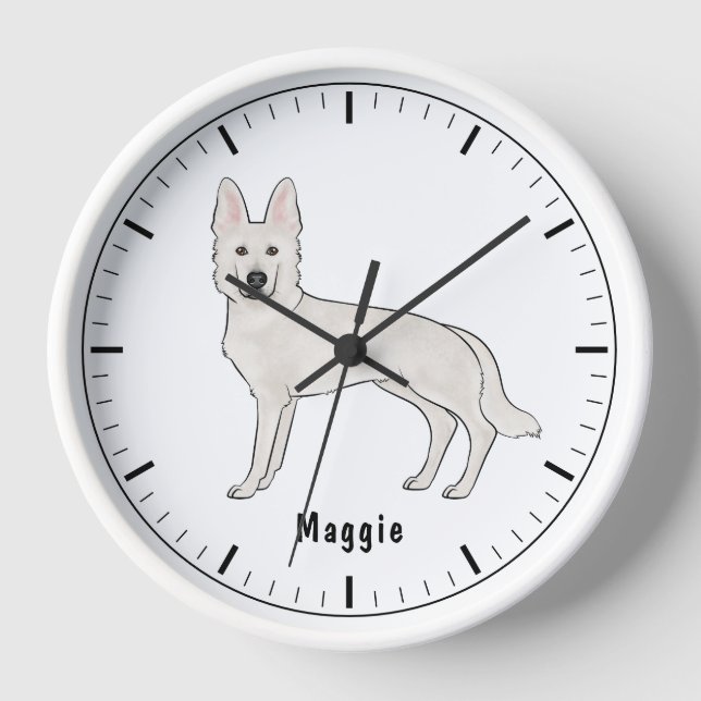 Reloj Pastor blanco suizo GSD blanco Perro con nombre (Anverso)