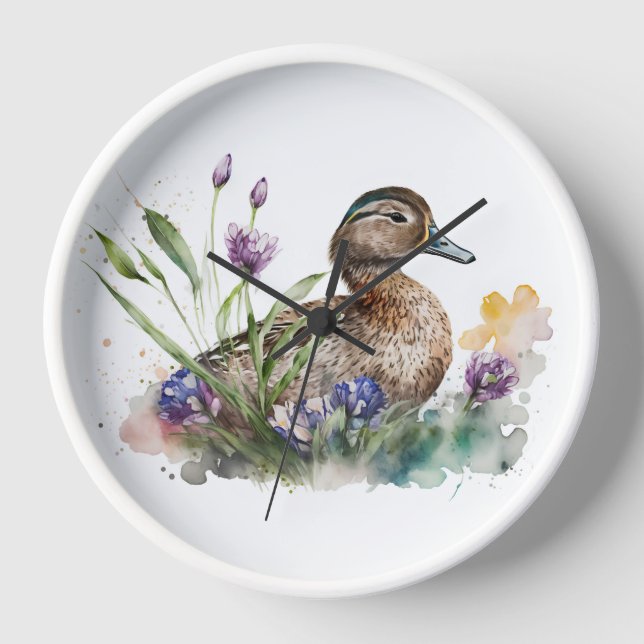 Reloj Pato acuarela en flores (Anverso)