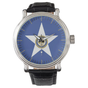 Reloj patriótico con bandera de Houston