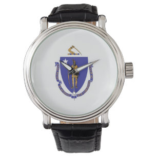 reloj patriótico con bandera de Massachusetts