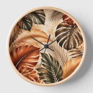 Reloj Patrón Botánico Monstera Tropical de Otoño