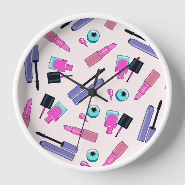 Reloj Patrón cosmético de maquillaje rosa y púrpura (Anverso)