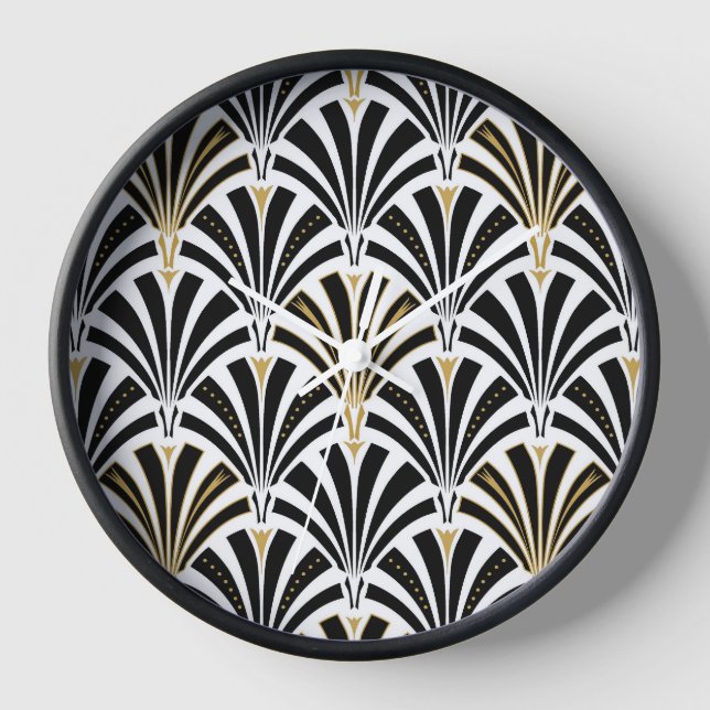 Reloj patrón de abanico Art Deco - negro y blanco (Anverso)