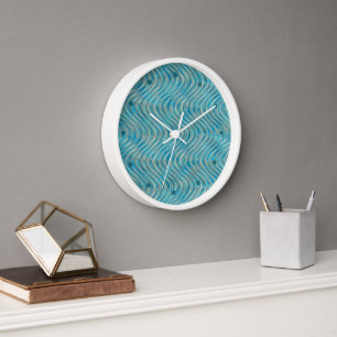 Reloj Patrón de arte de líneas curvadas azul turquesa Aq