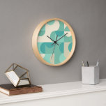 Reloj Patrón de arte Retro Verde Azul Verde azulado<br><div class="desc">Hermoso taupe contemporáneo beige, crema de marfil blanquecino, azul verde azulado, menta y color azul turquesa claro de color turquesa, medio círculos y mosaico cuadrado. Elegante, elegante y ecléctico diseño minimalista para el diseñador de interiores artísticos, el decorador de decoración artística, el popular histrionero, el estilo retro vintage de arte...</div>