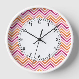 Reloj Patrón de cheurón rosado naranja