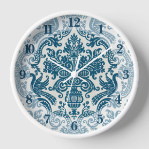 Reloj Patrón de cosecha de color azul y blanco floral