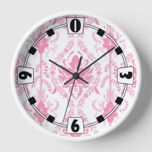 Reloj patrón de damasco blanco rosado
