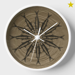 Reloj Patrón de esbozo de dibujo de sardina marrón