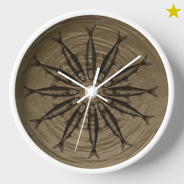 Reloj Patrón de esbozo de dibujo de sardina marrón (Subido por el creador)