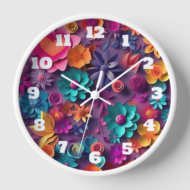 Reloj Patrón de flores de primavera coloridas (Anverso)