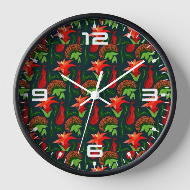 Reloj Patrón de flores rojas exóticas pintadas a mano-15 (Anverso)