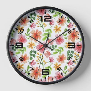 Reloj Patrón de flores rosadas acuarela-69677